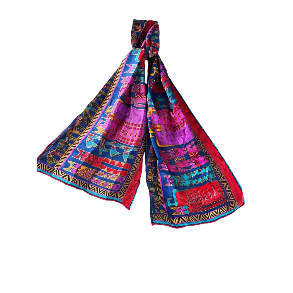 Laurel Burch Celebrations Cat 100% Silk Scarf Womens OS Multicolor Cat Print